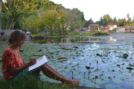 Drawing lotus in Bali
